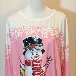 Pink & White Snowman Sweatshirt Size 3XL